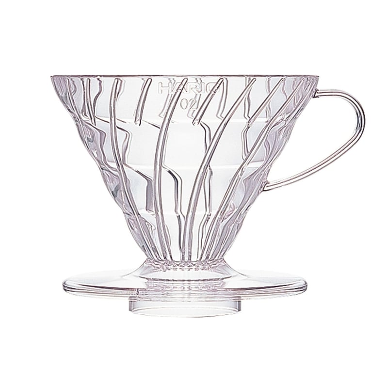 Hario V60 priehľadný kávový dripper 02 - pre 1-4 šálky, japonská výroba, číry plast, ručný prekvapkávač na kávu