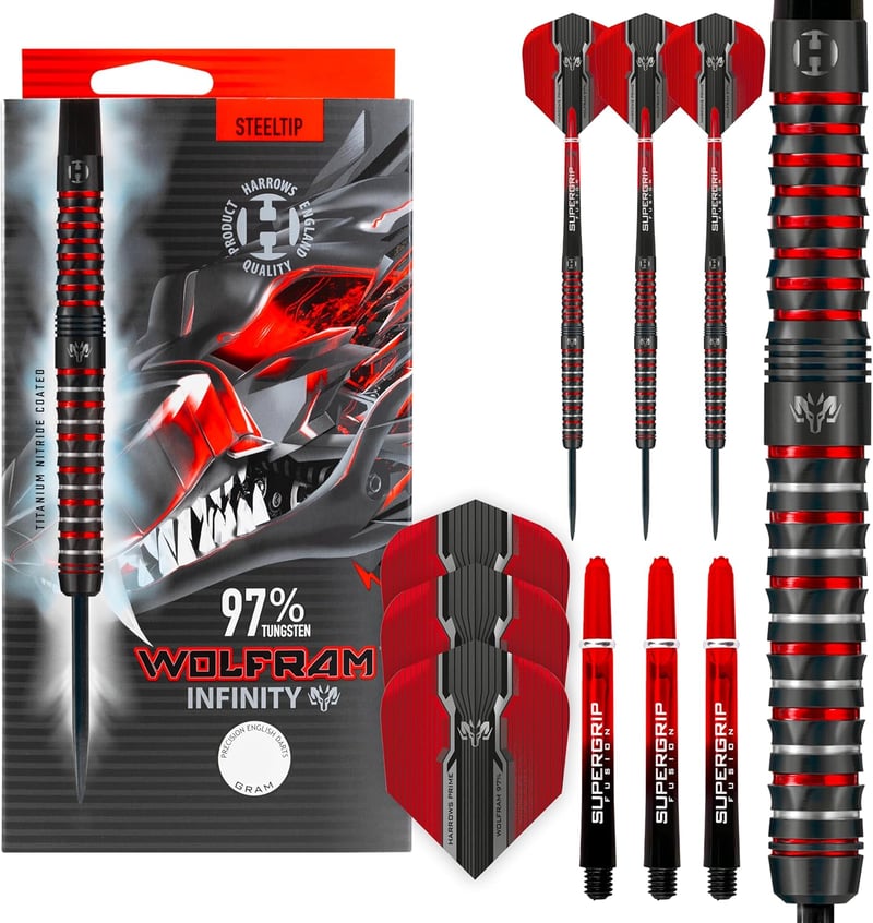 Harrows Wolfram Infinity Acél Hegyű Tungsten Darts 23g - Piros Profi Nyíl Szett Céllövéshez