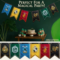 Decorațiune de perete pentru zi de naștere cu stema Harry Potter Hogwarts, ghirlandă din 6 piese cu casele Hogwarts: Gryffindor, Hufflepuff, Slytherin, Ravenclaw 4