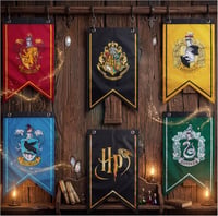 Decorațiune de perete pentru zi de naștere cu stema Harry Potter Hogwarts, ghirlandă din 6 piese cu casele Hogwarts: Gryffindor, Hufflepuff, Slytherin, Ravenclaw 1
