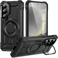 HARUINO Galaxy S25 mágneses tok állvánnyal, lencse védelemmel, ütésálló, fekete - S25, 2-black 1