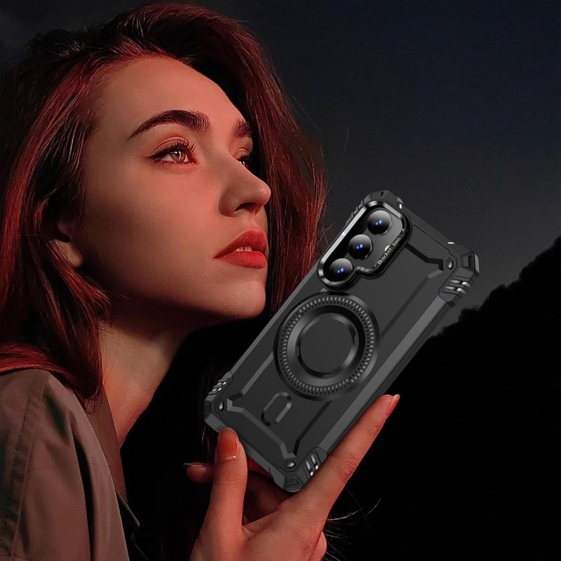 HARUINO Galaxy S25 mágneses tok állvánnyal, lencse védelemmel, ütésálló, fekete - S25, 2-black