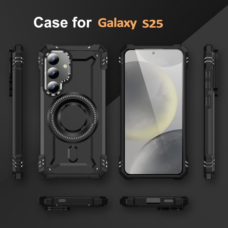 HARUINO Galaxy S25 mágneses tok állvánnyal, lencse védelemmel, ütésálló, fekete - S25, 2-black