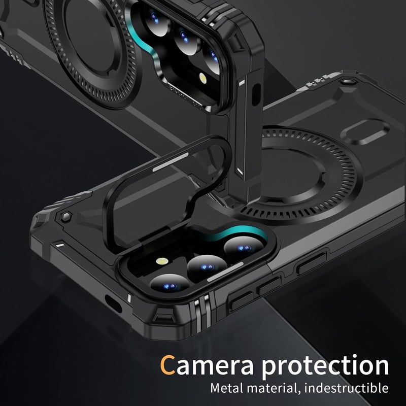 HARUINO Galaxy S25 mágneses tok állvánnyal, lencse védelemmel, ütésálló, fekete - S25, 2-black