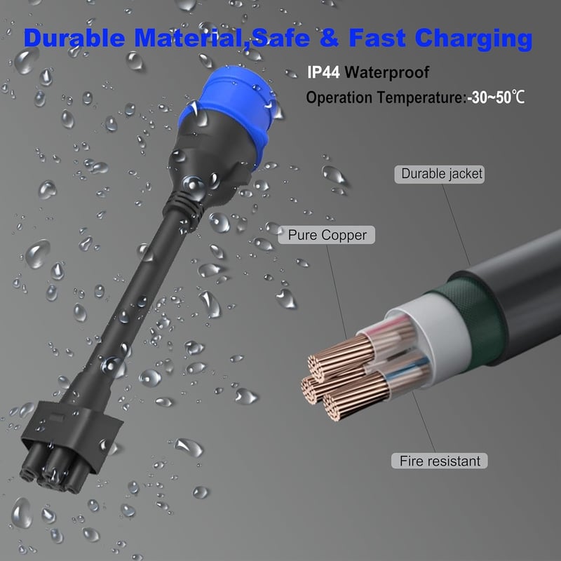 HASA zone 3 Pin Kék CEE Tesla Adapter - Hordozható Töltőkábel Gen 2 Mobile Chargerhez, 32A/240V, Model 3/S/X/Y Kompatibilis, Túlfeszültség V