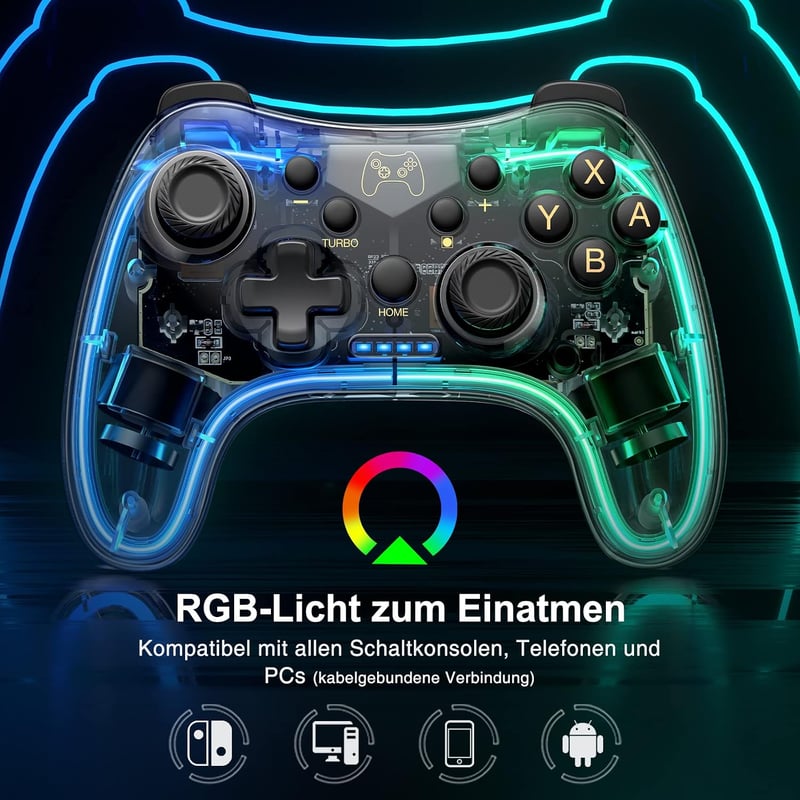 HASACOOL Átlátszó fényes vezeték nélküli Switch vezérlő ébresztés és alkalmazás vezérléssel Android iOS PC kompatibilis Switch Lite OLED