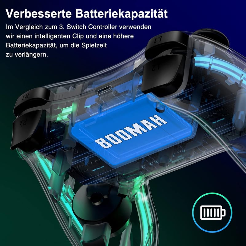 HASACOOL Átlátszó fényes vezeték nélküli Switch vezérlő ébresztés és alkalmazás vezérléssel Android iOS PC kompatibilis Switch Lite OLED
