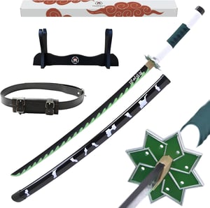 Sabie de samurai din manga Demon Slayer, cu suport din lemn, curea, sabie decorativă cosplay japoneză pentru copii și adulți