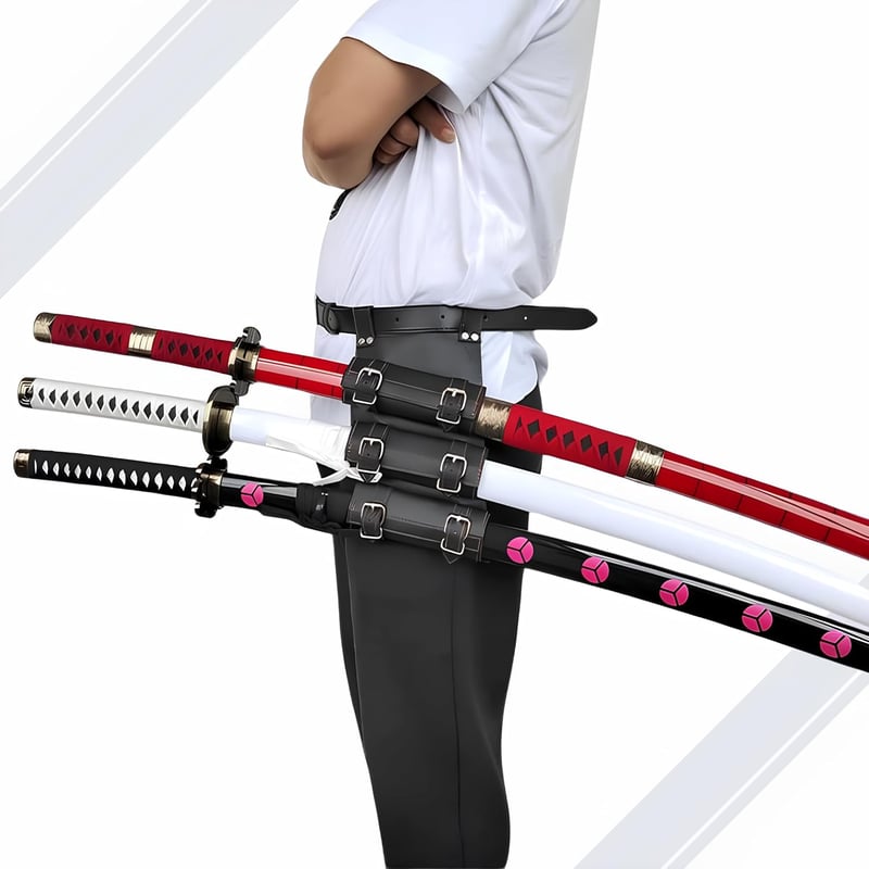 Hashiman Triple Katana One Piece Roronoa Zoro Shusui Wado Kitetsu szett fa állvánnyal