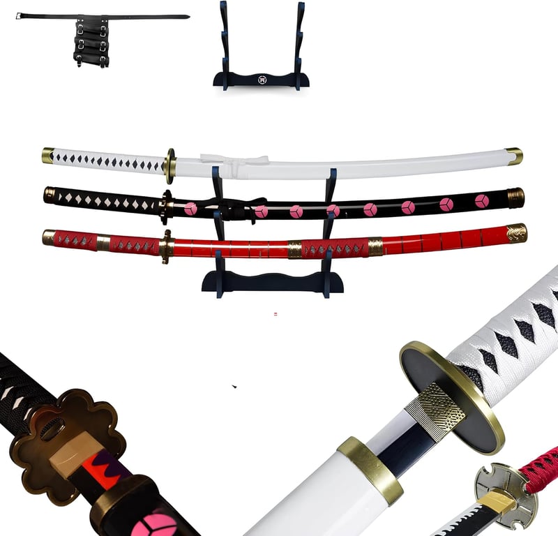 Hashiman Triple Katana One Piece Roronoa Zoro Shusui Wado Kitetsu szett fa állvánnyal