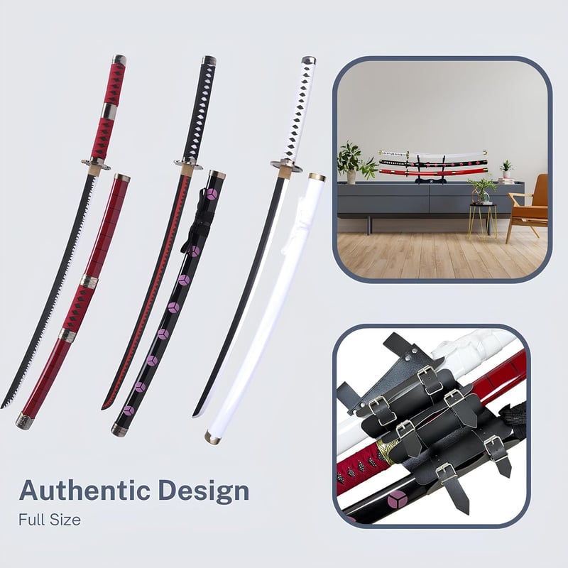 Hashiman Triple Katana One Piece Roronoa Zoro Shusui Wado Kitetsu szett fa állvánnyal