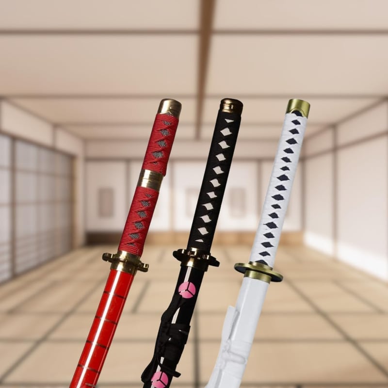 Hashiman Triple Katana One Piece Roronoa Zoro Shusui Wado Kitetsu szett fa állvánnyal