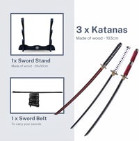 Hashiman Triple Katana One Piece Roronoa Zoro Shusui Wado Kitetsu szett fa állvánnyal 3