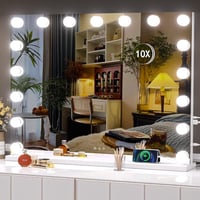 Hasipu Hollywood Sminktükör 81x61 cm – LED Fényekkel, 10X Nagyítás, 3 Színhőmód, USB & Type-C Töltés (Fehér) 1