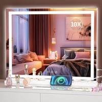 Hasipu LED Kozmetikai Tükör 58x46 cm - Fehér Alumínium Sminktükör 3 Fényerősséggel, Érintőképernyős Vezérléssel, Falra Szerelhető vagy Aszta 1