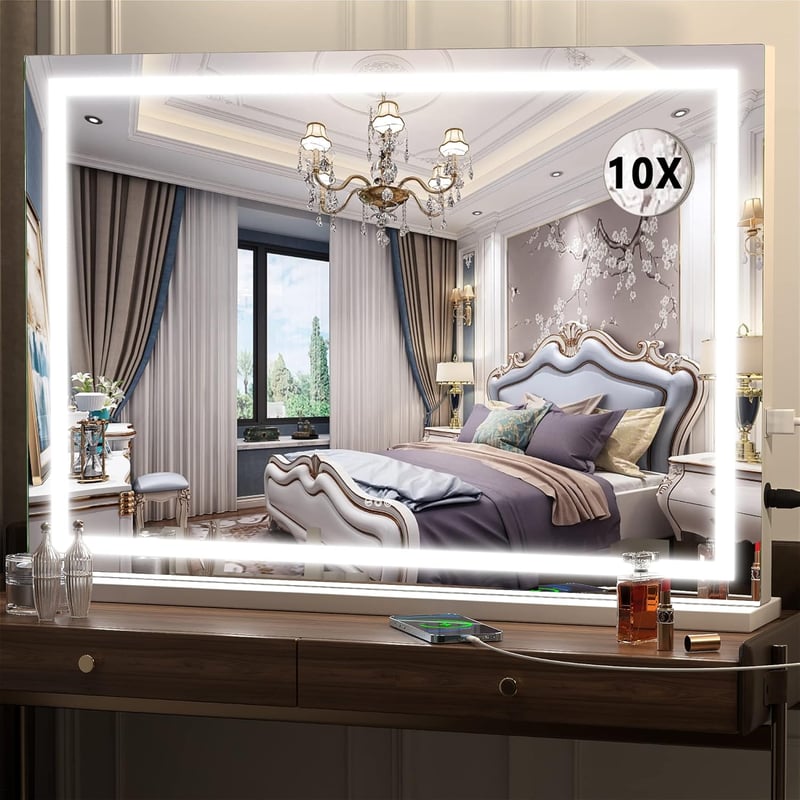 Hasipu LED Kozmetikai Tükör 80x55 cm - Fali vagy Asztali Sminktükör Érintőképernyős Vezérléssel, 3 Színhőmérséklettel és Fényerőszabályzóval