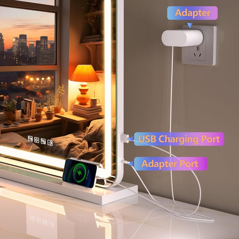 Hasipu LED Sminktükör 80x55 cm - Fali vagy Asztali Kozmetikai Tükör Érintőképernyős Vezérléssel, 3 Színhőmérséklettel és Fényerőszabályzóval