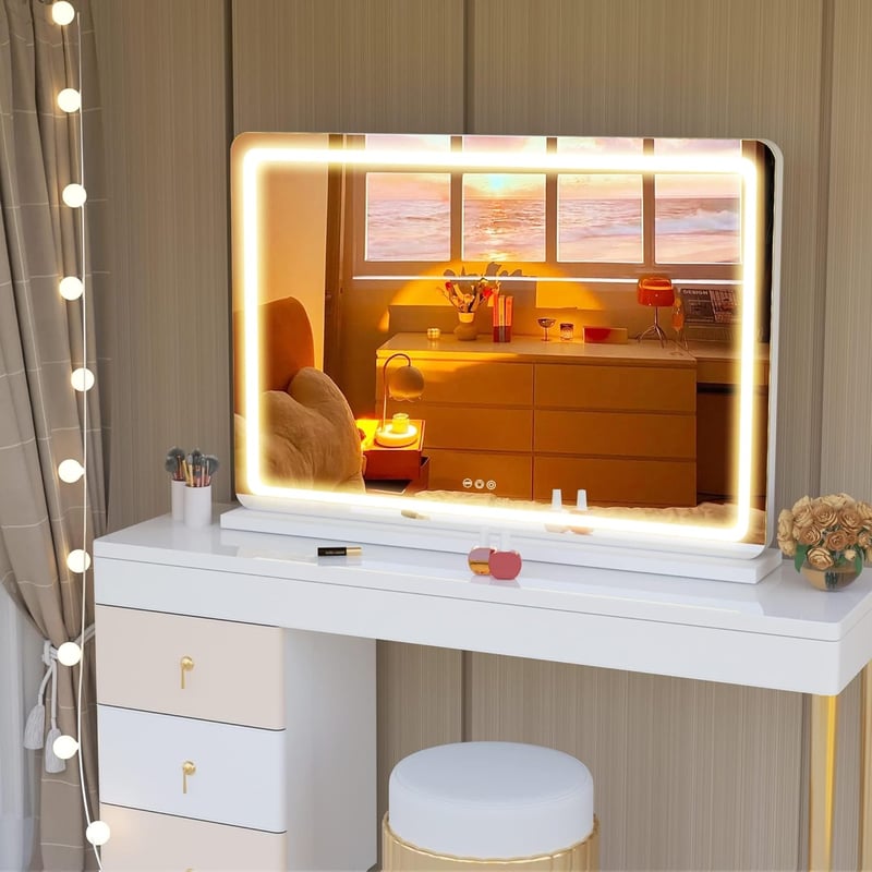 Hasipu LED Sminktükör 80x55 cm - Fali vagy Asztali Kozmetikai Tükör Érintőképernyős Vezérléssel, 3 Színhőmérséklettel és Fényerőszabályzóval