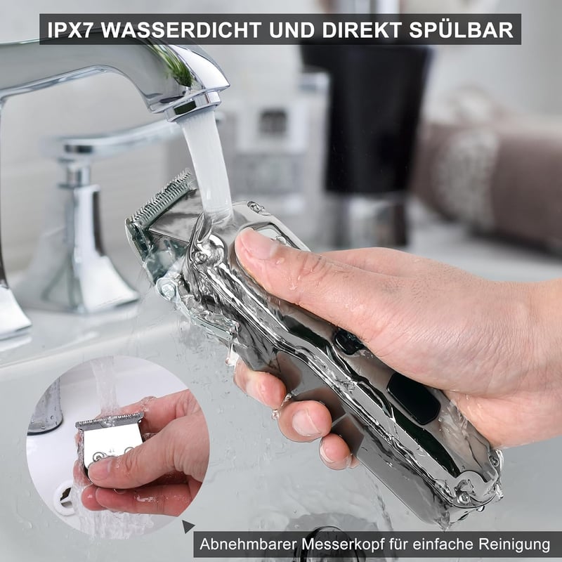 Hatteker Professzionális Hajvágó és Szakállvágó Készlet - Vezeték Nélküli, Vízálló, Akkumulátoros Trimmer LCD Kijelzővel, Ezüst
