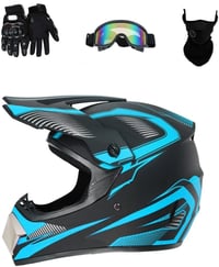 HaTur motocross fullface bukósisak kesztyűvel, szemüveggel és maszkkal - égkék - L-es méret 1