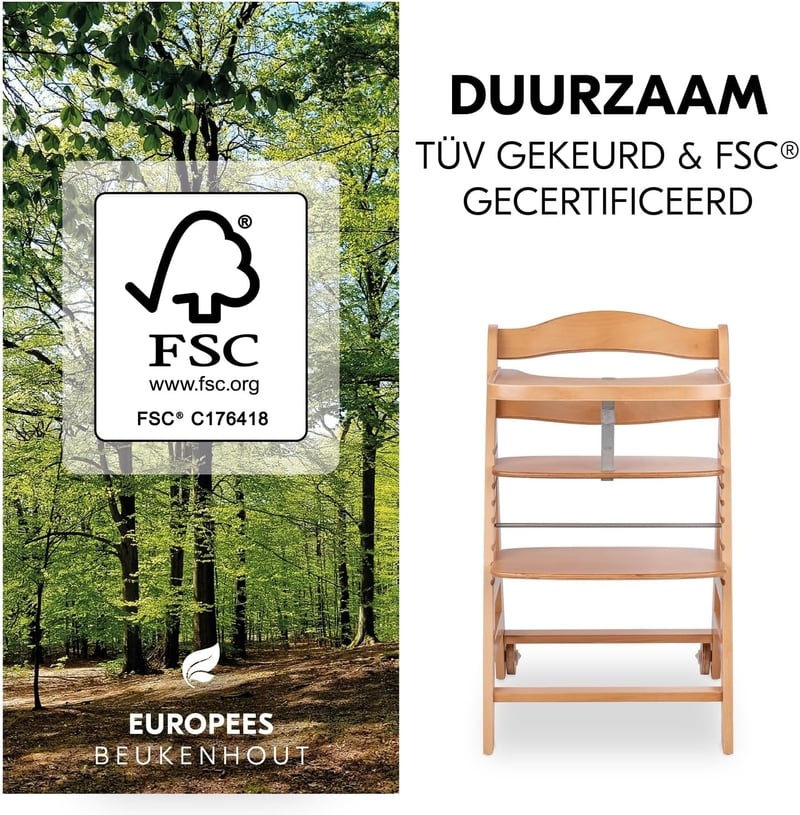 hauck Beta+ Natural Fa Etetőszék Kerekekkel 6 Hónapos Kortól 90kg-ig