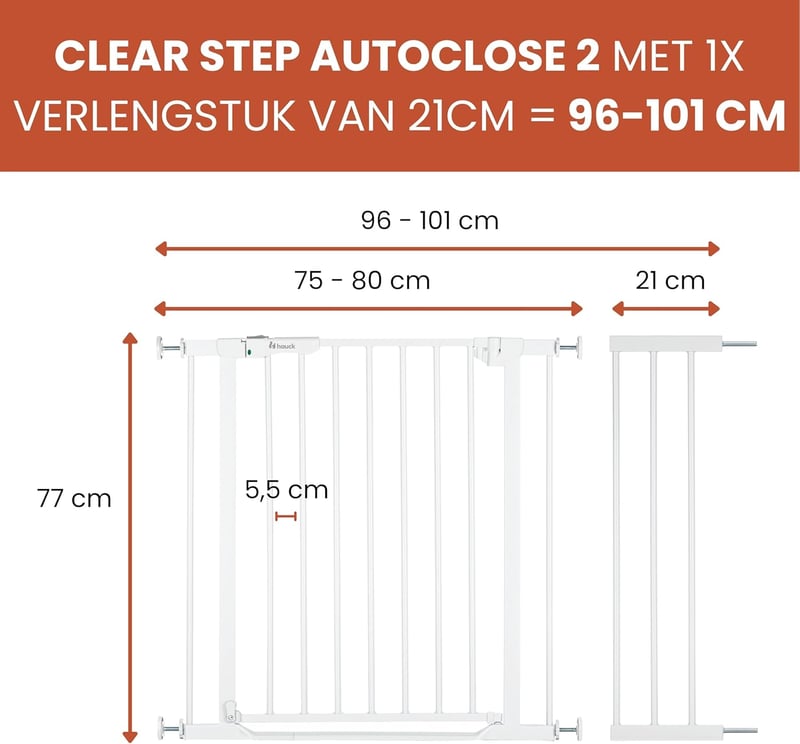 hauck Clear Step Autoclose 2 biztonsági kapu 96-101 cm, fehér, automata zárás, alacsony küszöb - White