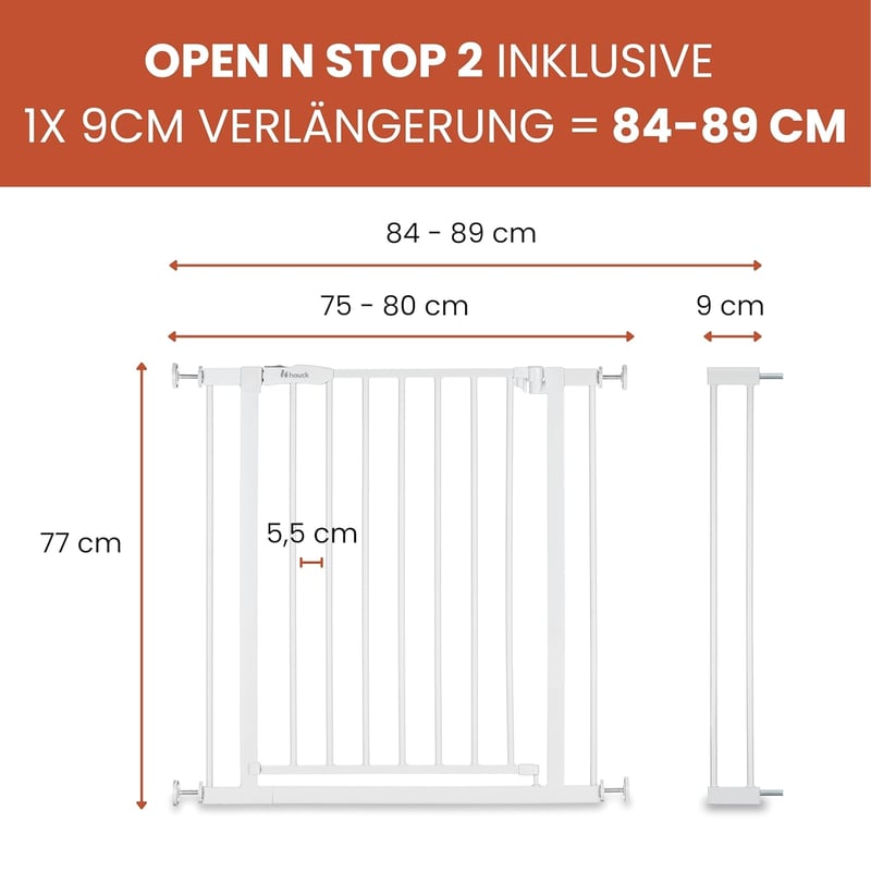 hauck Open N Stop 2 biztonsági kapu 84-89 cm, fehér, egy kézzel nyitható - Open N Stop 2, 84-89 Cm