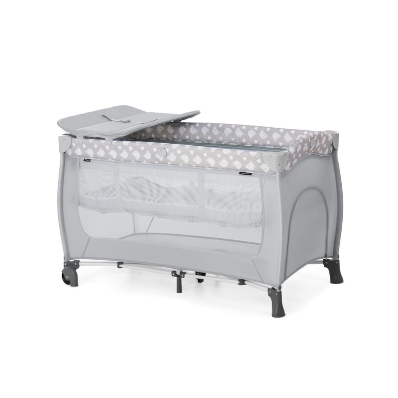 Cestovná postieľka Hauck Sleep N Play Centre 7-dielna súprava, s vložkou pre novorodencov, prebaľovacou podložkou, kolieskami, do 15 kg, Teddy Grey
