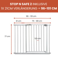 Sigurnosna vrata Hauck Stop N Safe 2, 96-101 cm, s nastavkom od 21 cm, srebrna, bez bušenja, otvaranje jednom rukom, za stepenice i vrata 2