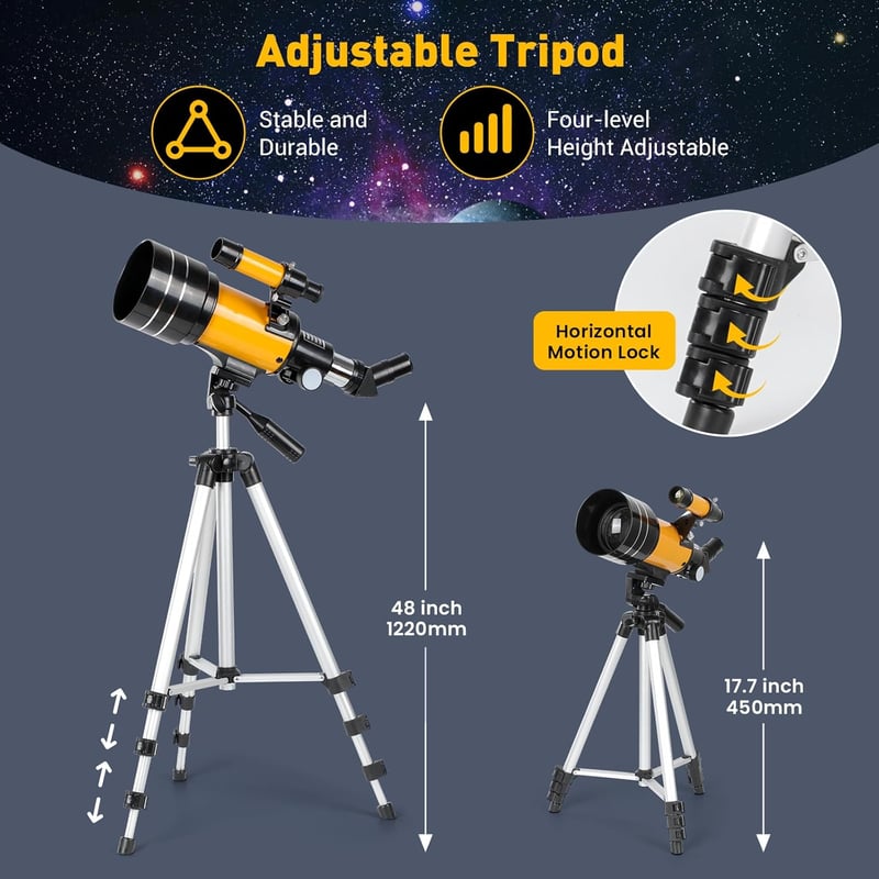 HAUEA Teleszkóp Csillagászat 70/400mm Gyerekeknek Kezdőknek Felnőtteknek Állvánnyal Hold Szűrővel Telefon Adapterrel Bolygók Hold Megfigyelé