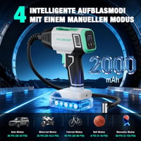 HAUSHOF Akkumulátoros légkompresszor 150 PSI 10,3 bar, 4 mód kézi üzemmód, digitális kijelző, automatikus leállítás kerékpár motor 20V 2000m 4