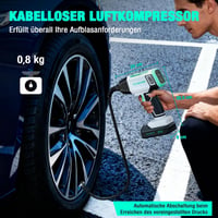 HAUSHOF Akkumulátoros légkompresszor 150 PSI 10,3 bar, 4 mód kézi üzemmód, digitális kijelző, automatikus leállítás kerékpár motor 20V 2000m 3