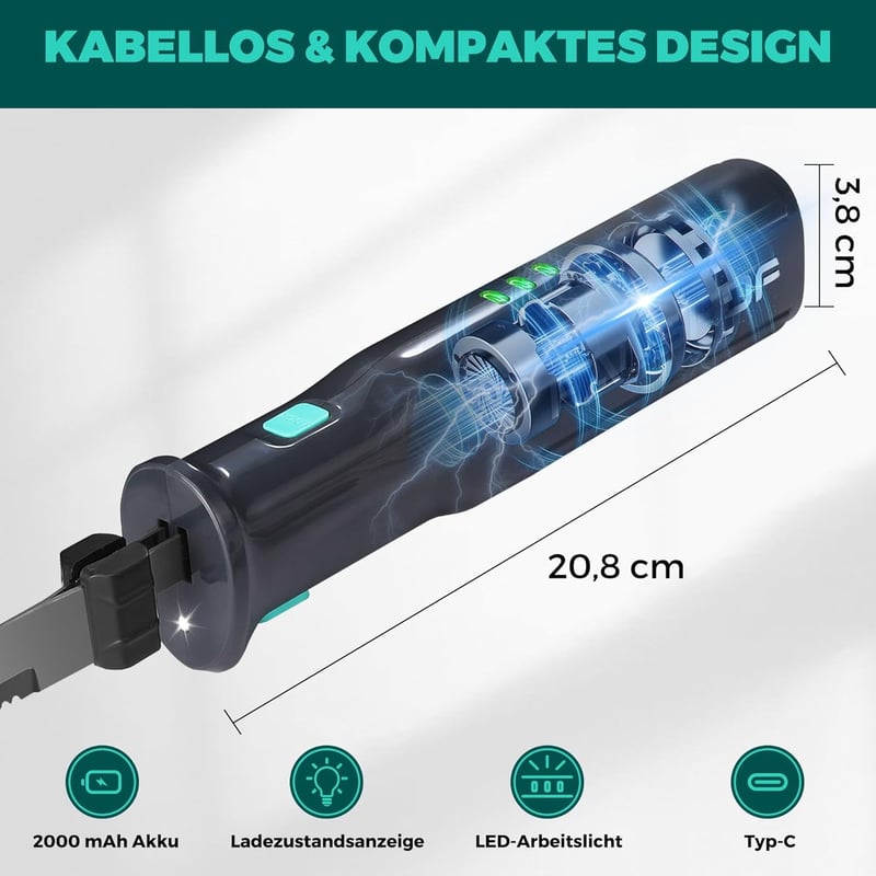 HAUSHOF Elektromos Kés Vezeték Nélküli 2 Rozsdamentes Pengével Húshoz Kenyérhez