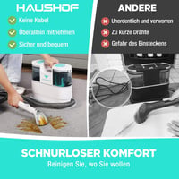 HAUSHOF StainZapper Air Akkumulátoros Folttisztító, 24V Kárpittisztító Gép, 12 kPa Szívóerő, 1,5L Tartály, Szőnyeg és Bútor Tisztítására 2