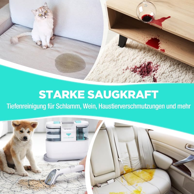 HAUSHOF StainZapper Air Akkumulátoros Folttisztító, 24V Kárpittisztító Gép, 12 kPa Szívóerő, 1,5L Tartály, Szőnyeg és Bútor Tisztítására
