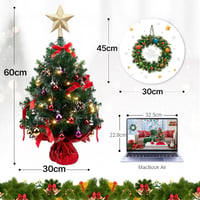 HAUSPROFI 60 cm-es LED karácsonyfa dekoráció, mini műfenyő fénnyel, 20 gömbbel és fa talppel 3