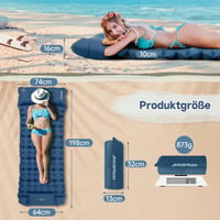 Saltea gonflabilă de camping HAUSPROFI cu pompă de picior și pernă inclusă, 10 cm, izopren ultralușor, albastru închis, pentru drumeții, plajă și activități în aer liber 2