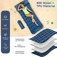 Saltea gonflabilă de camping HAUSPROFI cu pompă de picior și pernă inclusă, 10 cm, izopren ultralușor, albastru închis, pentru drumeții, plajă și activități în aer liber 3