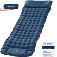 Saltea gonflabilă de camping HAUSPROFI cu pompă de picior și pernă inclusă, 10 cm, izopren ultralușor, albastru închis, pentru drumeții, plajă și activități în aer liber 1