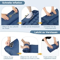 Saltea gonflabilă de camping HAUSPROFI cu pompă de picior și pernă inclusă, 10 cm, izopren ultralușor, albastru închis, pentru drumeții, plajă și activități în aer liber 7