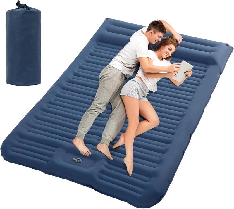 HAUSPROFI Kétszemélyes Felfújható Camping Matrac 194x137cm Pumpával és Párnával