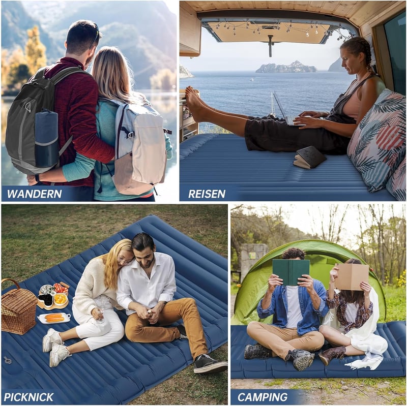 HAUSPROFI Kétszemélyes Felfújható Camping Matrac 194x137cm Pumpával és Párnával