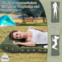 Samonafukovacia kempingová karimatka HAUSPROFI s nožnou pumpou a vankúšom, 198x64x10 cm, ultraľahká nafukovacia podložka na spanie na kempovanie, armádna zelená 7