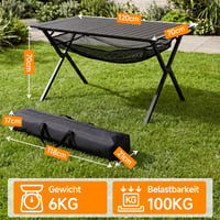Masă de camping pliabilă HAUSPROFI 120x70x70 cm, masă de grădină din aluminiu pentru 4-6 persoane, capacitate portantă 100 kg, cu geantă de transport, negru 2