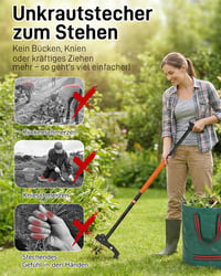 HAUSPROFI Teleskopický vytrhávač buriny s dlhou násadou (91 – 118 cm), 50 l záhradné vrece, so 4 nerezovými čeľusťami a mechanizmom automatického spätného chodu 5