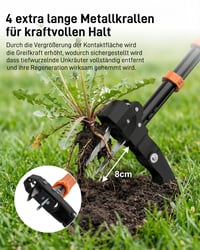 HAUSPROFI Teleskopický vytrhávač buriny s dlhou násadou (91 – 118 cm), 50 l záhradné vrece, so 4 nerezovými čeľusťami a mechanizmom automatického spätného chodu 3