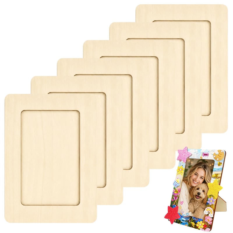 HavaCue Set od 6 drvenih okvira za slike za bojenje 19x14 cm, DIY set s ukrasnim kamenčićima, šljokičastim pjenastim naljepnicama, kistovima u boji i ljepilom