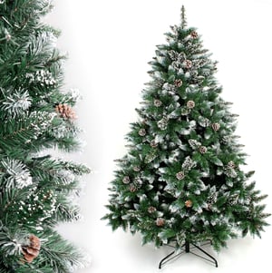 Snježno umjetno božićno drvce 210 cm - Božićno umjetno drvce sa stalkom, 1290 iglica i češerima, vatrootporni PVC, lako se sastavlja