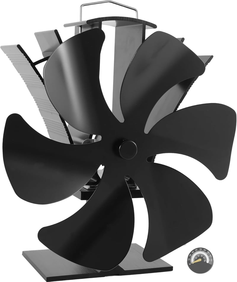 HAWCAFU 6 Lapátos Kályha Ventilátor Elektromosság Nélkül - Hőmeghajtású Kandallóventilátor Hőmérővel