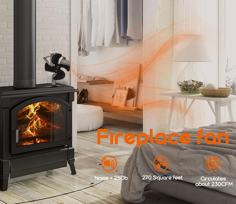 HAWCAFU Kályha Ventilátor Hőmeghajtású Fa- és Pellet Kályhához - New 4-leaf design